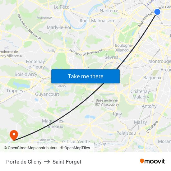 Porte de Clichy to Saint-Forget map