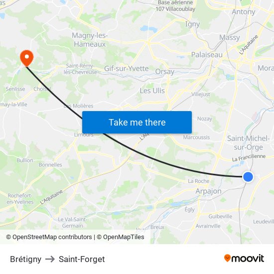 Brétigny to Saint-Forget map