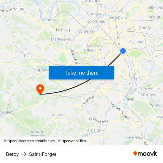 Bercy to Saint-Forget map