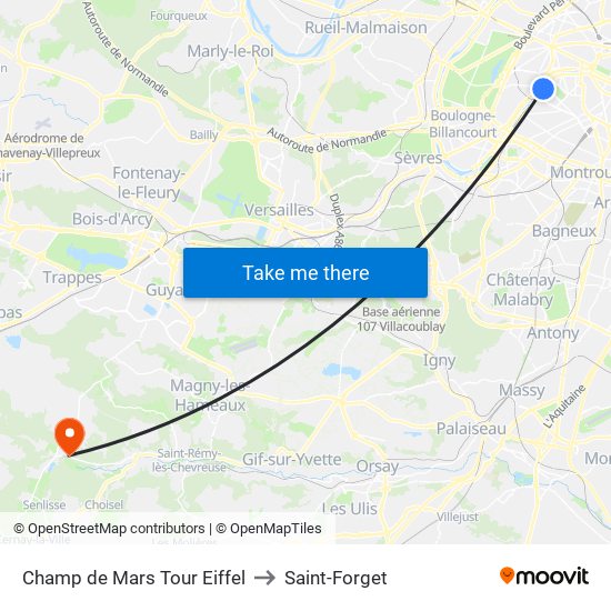 Champ de Mars Tour Eiffel to Saint-Forget map