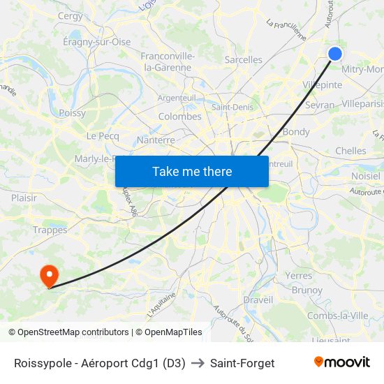 Roissypole - Aéroport Cdg1 (D3) to Saint-Forget map