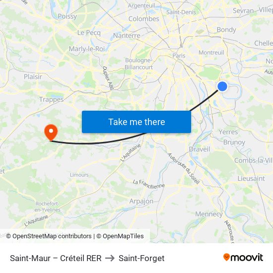 Saint-Maur – Créteil RER to Saint-Forget map