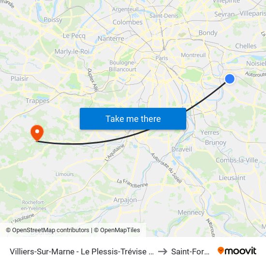 Villiers-Sur-Marne - Le Plessis-Trévise RER to Saint-Forget map