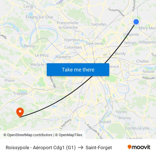 Roissypole - Aéroport Cdg1 (G1) to Saint-Forget map