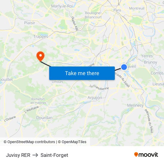 Juvisy RER to Saint-Forget map