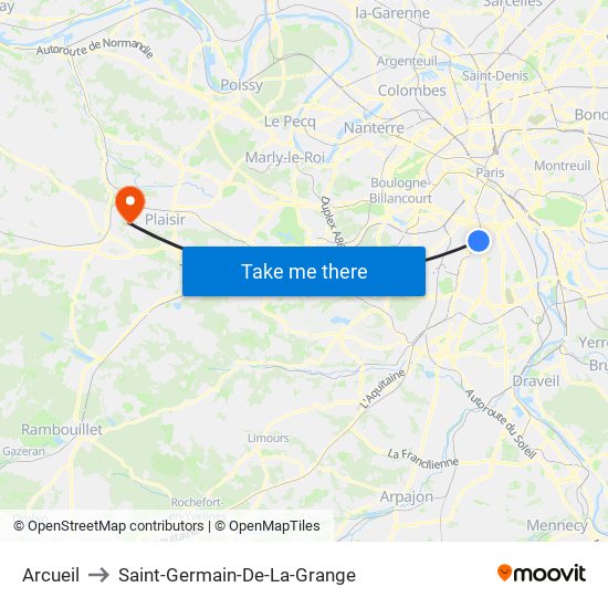 Arcueil to Saint-Germain-De-La-Grange map