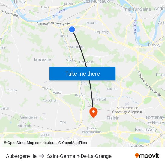 Aubergenville to Saint-Germain-De-La-Grange map