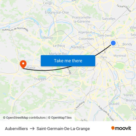 Aubervilliers to Saint-Germain-De-La-Grange map