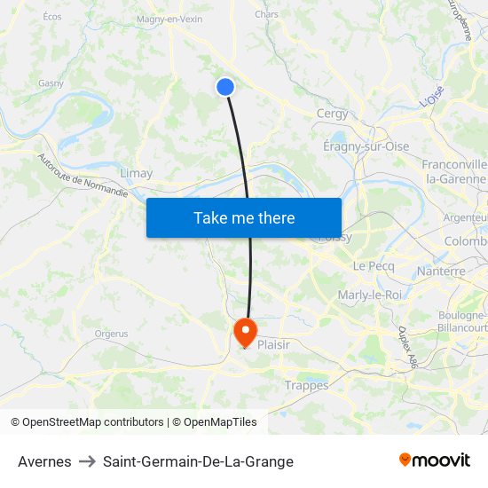Avernes to Saint-Germain-De-La-Grange map