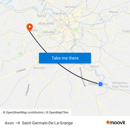 Avon to Saint-Germain-De-La-Grange map