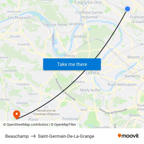 Beauchamp to Saint-Germain-De-La-Grange map