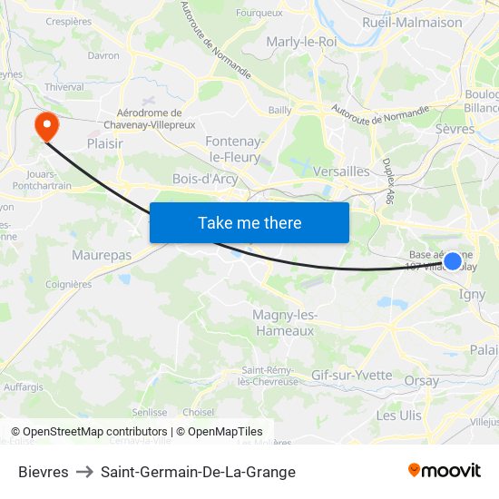 Bievres to Saint-Germain-De-La-Grange map
