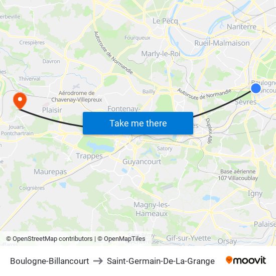 Boulogne-Billancourt to Saint-Germain-De-La-Grange map