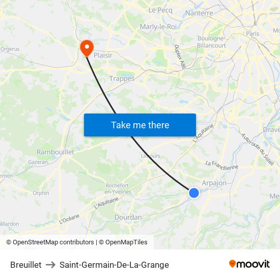 Breuillet to Saint-Germain-De-La-Grange map