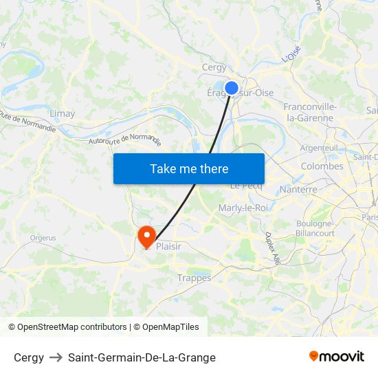 Cergy to Saint-Germain-De-La-Grange map