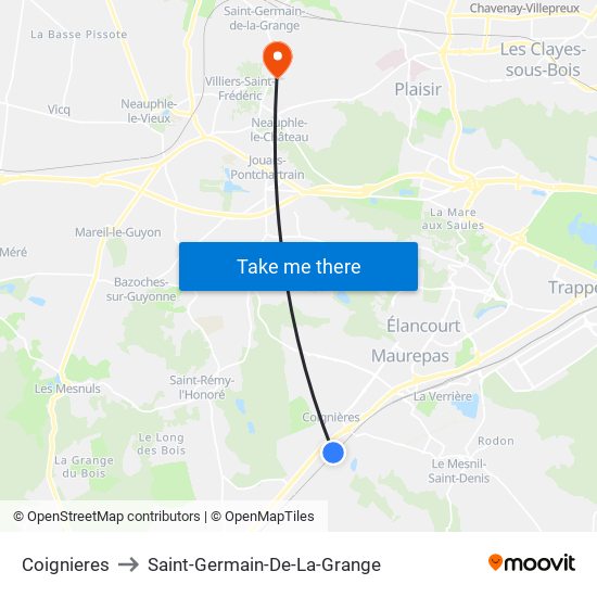 Coignieres to Saint-Germain-De-La-Grange map