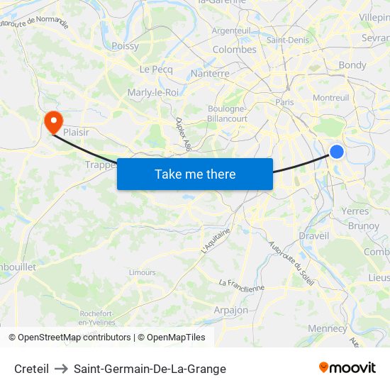 Creteil to Saint-Germain-De-La-Grange map