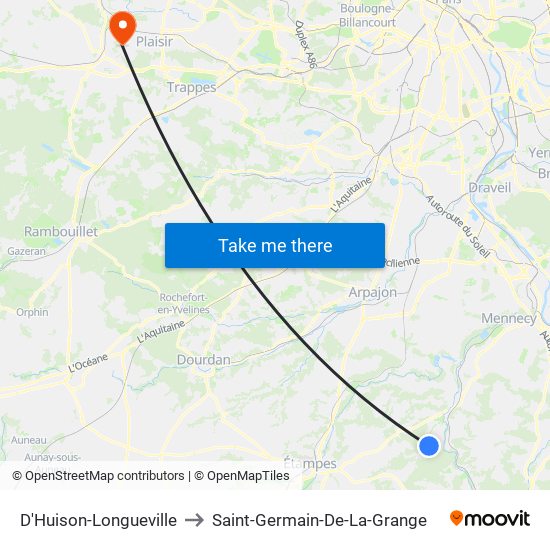 D'Huison-Longueville to Saint-Germain-De-La-Grange map