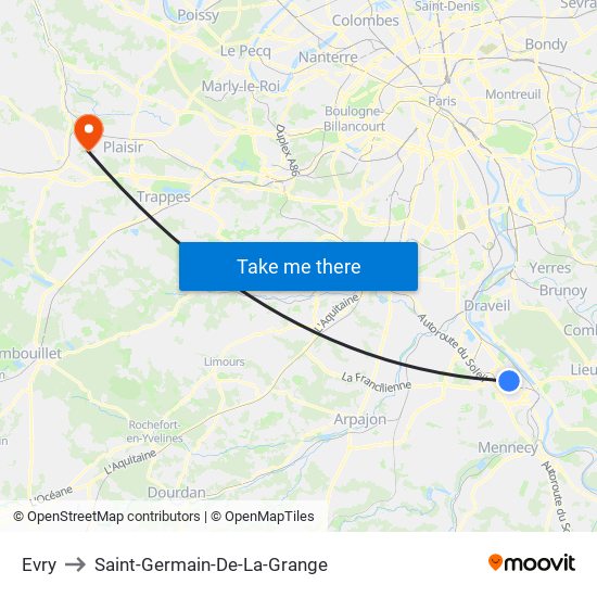 Evry to Saint-Germain-De-La-Grange map