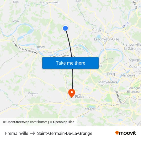 Fremainville to Saint-Germain-De-La-Grange map