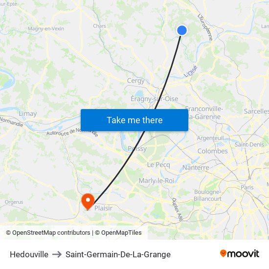 Hedouville to Saint-Germain-De-La-Grange map
