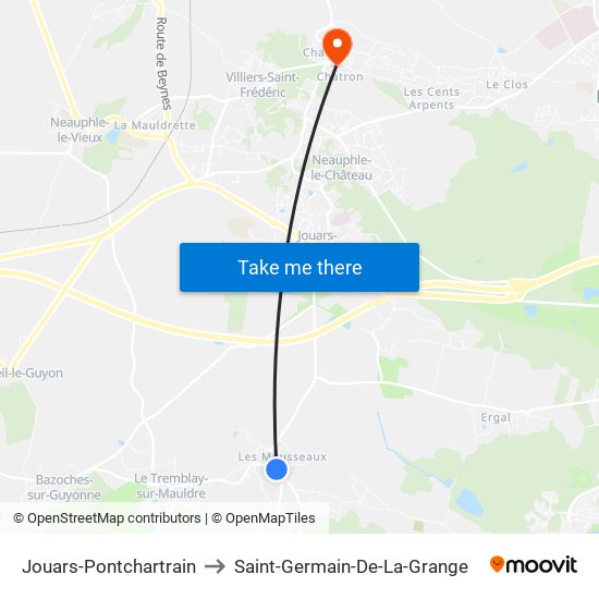 Jouars-Pontchartrain to Saint-Germain-De-La-Grange map