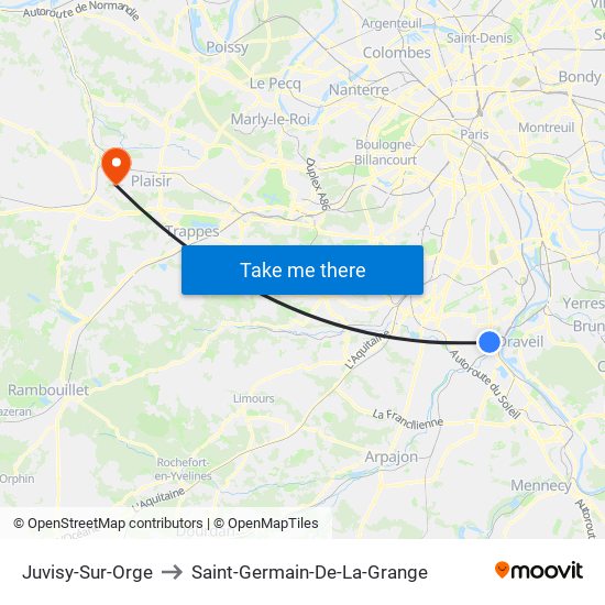 Juvisy-Sur-Orge to Saint-Germain-De-La-Grange map