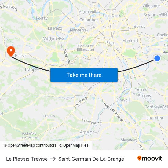 Le Plessis-Trevise to Saint-Germain-De-La-Grange map