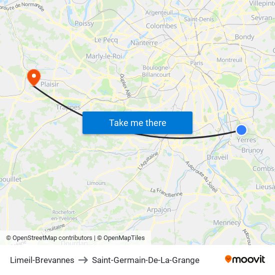 Limeil-Brevannes to Saint-Germain-De-La-Grange map