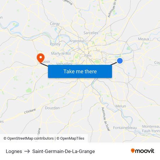 Lognes to Saint-Germain-De-La-Grange map