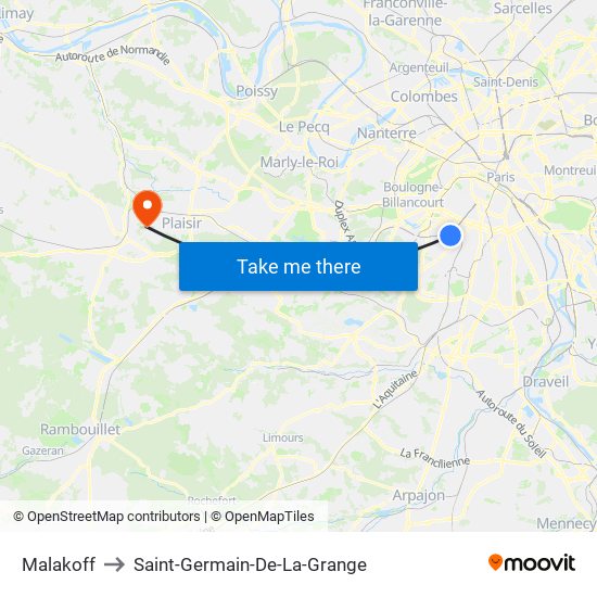 Malakoff to Saint-Germain-De-La-Grange map