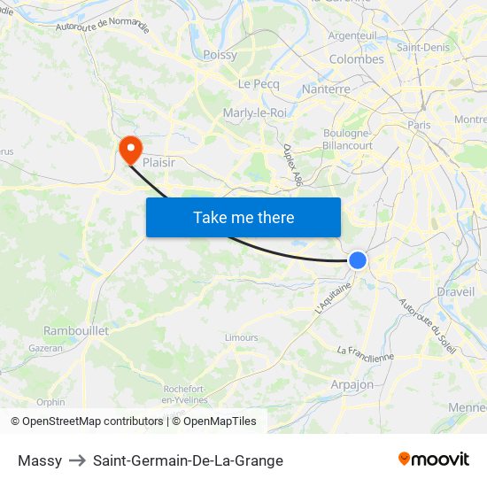 Massy to Saint-Germain-De-La-Grange map