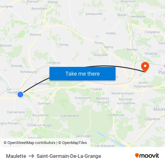 Maulette to Saint-Germain-De-La-Grange map