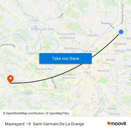 Mauregard to Saint-Germain-De-La-Grange map
