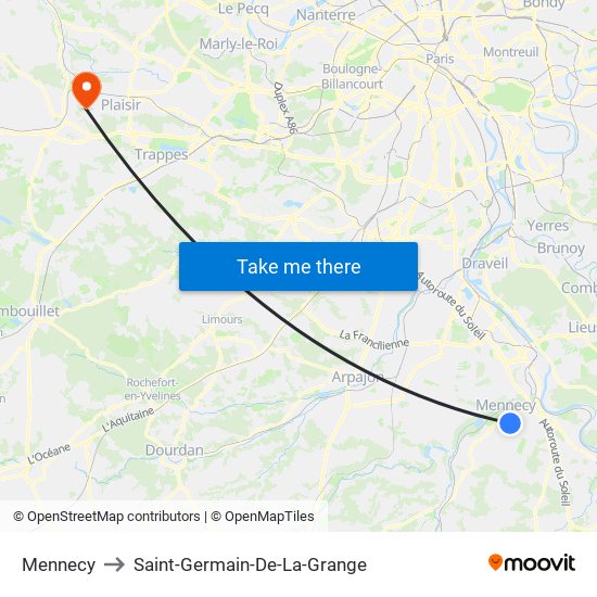 Mennecy to Saint-Germain-De-La-Grange map
