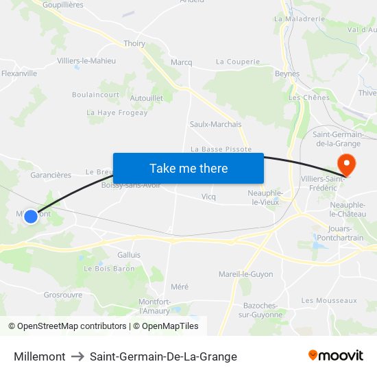 Millemont to Saint-Germain-De-La-Grange map