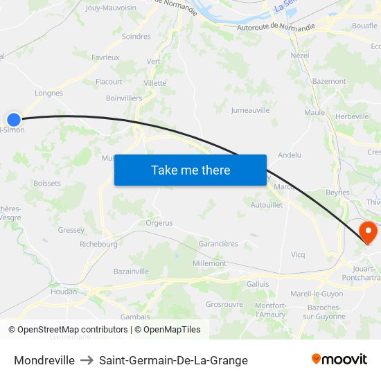 Mondreville to Saint-Germain-De-La-Grange map