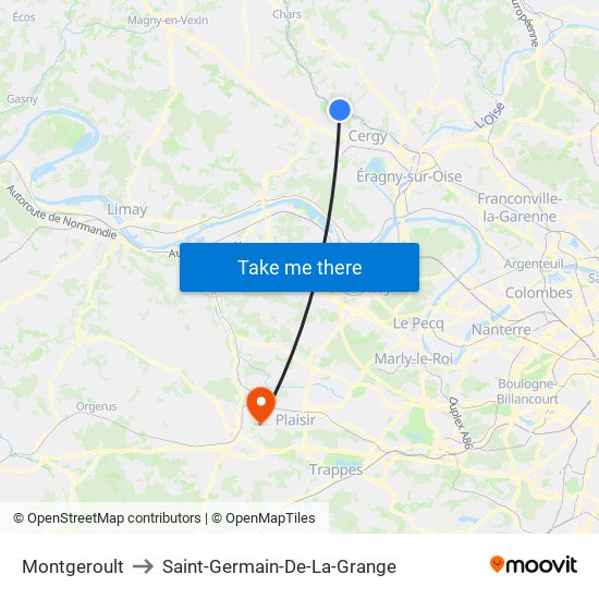 Montgeroult to Saint-Germain-De-La-Grange map