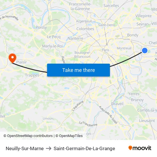 Neuilly-Sur-Marne to Saint-Germain-De-La-Grange map