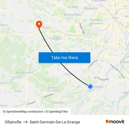 Ollainville to Saint-Germain-De-La-Grange map