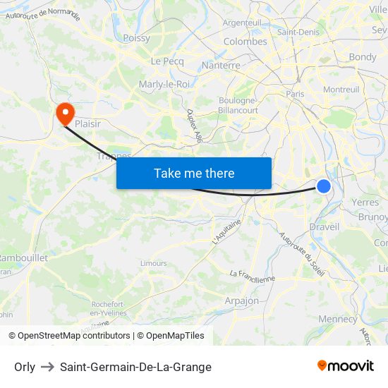 Orly to Saint-Germain-De-La-Grange map