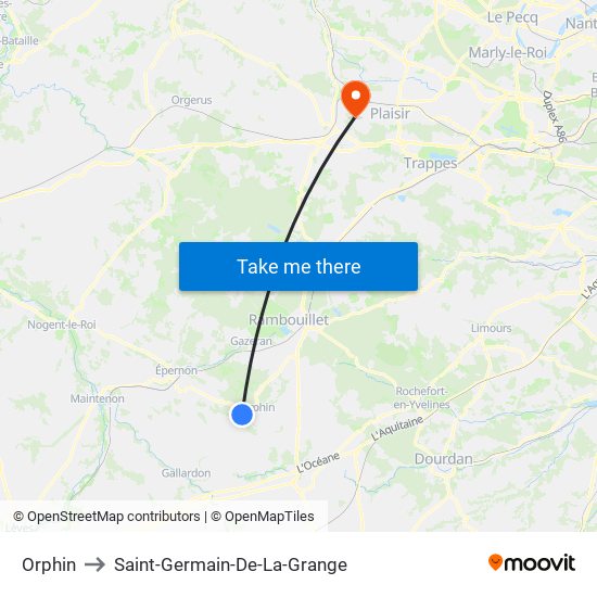 Orphin to Saint-Germain-De-La-Grange map