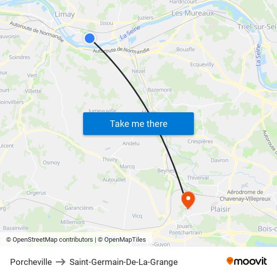 Porcheville to Saint-Germain-De-La-Grange map