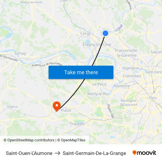 Saint-Ouen-L'Aumone to Saint-Germain-De-La-Grange map