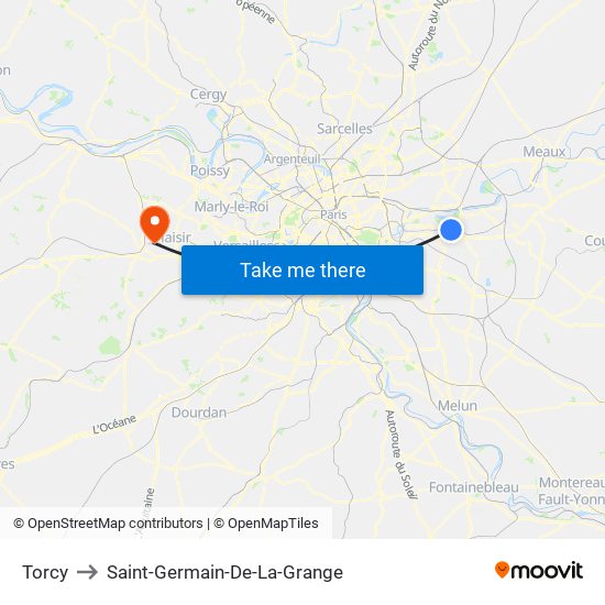 Torcy to Saint-Germain-De-La-Grange map