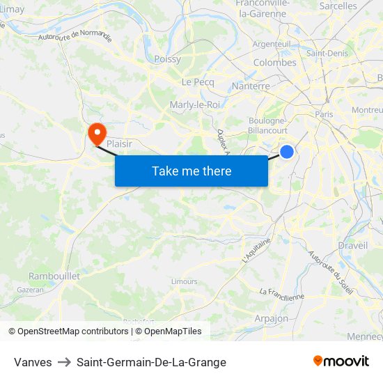 Vanves to Saint-Germain-De-La-Grange map