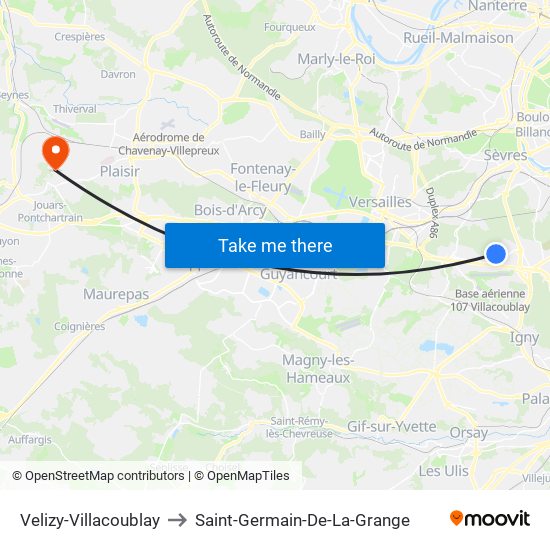 Velizy-Villacoublay to Saint-Germain-De-La-Grange map