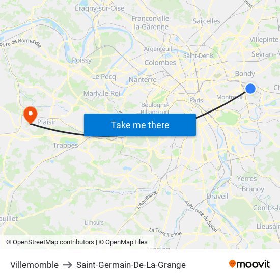 Villemomble to Saint-Germain-De-La-Grange map
