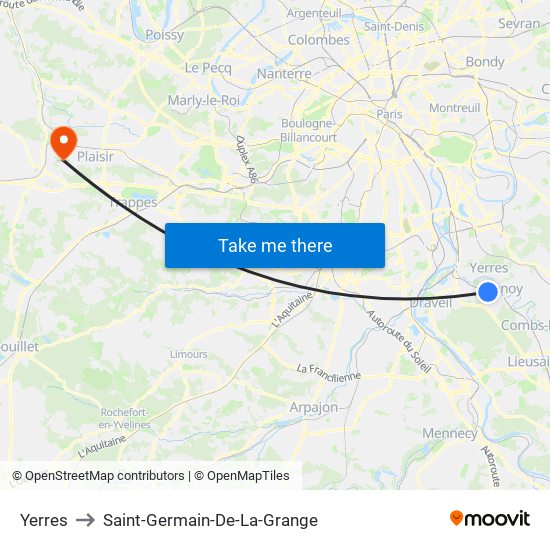 Yerres to Saint-Germain-De-La-Grange map