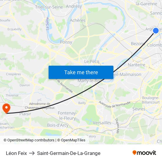 Léon Feix to Saint-Germain-De-La-Grange map